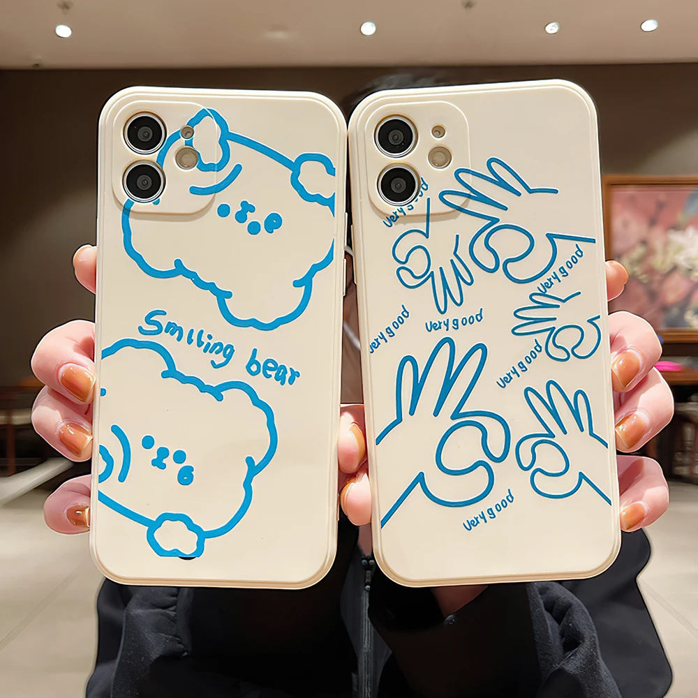 

Simple Ins Bear For Apple iPhone 11 12 13 Pro Max 12 13 Mini X XR XS MAX SE 2020 6 6S 7 8 Plus Silicone Phone Cases Cover Fundas
