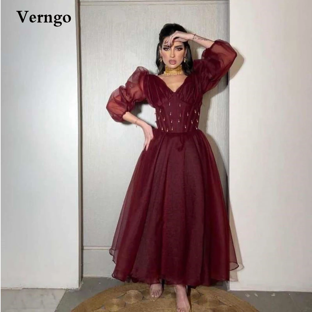 

Вечерние платья Verngo с V-образным вырезом и длинными рукавами-фонариками