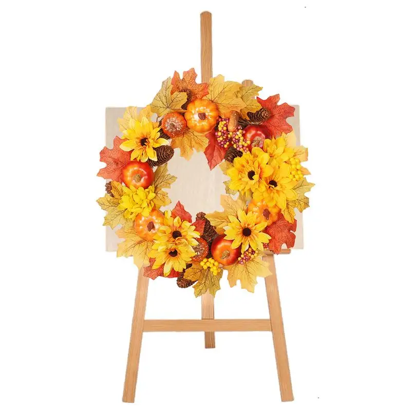 

Autumn Door Wreath Outdoor Front Door Decorations Maple Leaves And Pumpkin Design Rustic Round Wall Hung Farmhouse Home Window