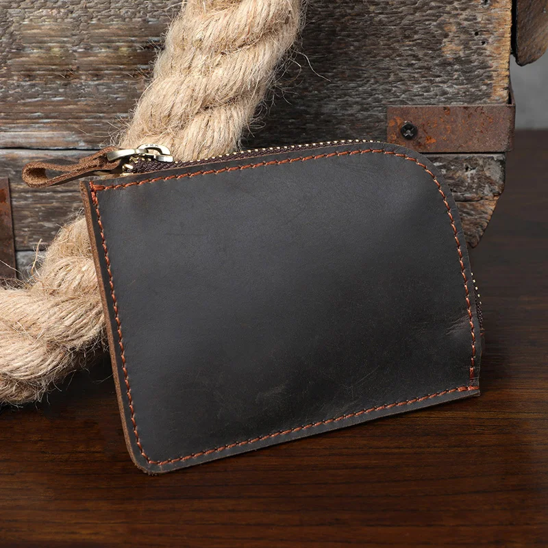 

AETOO The first layer of leather, small card bag, crazy horse leather, key bag, simple headset bag, vintage classic coin wallet