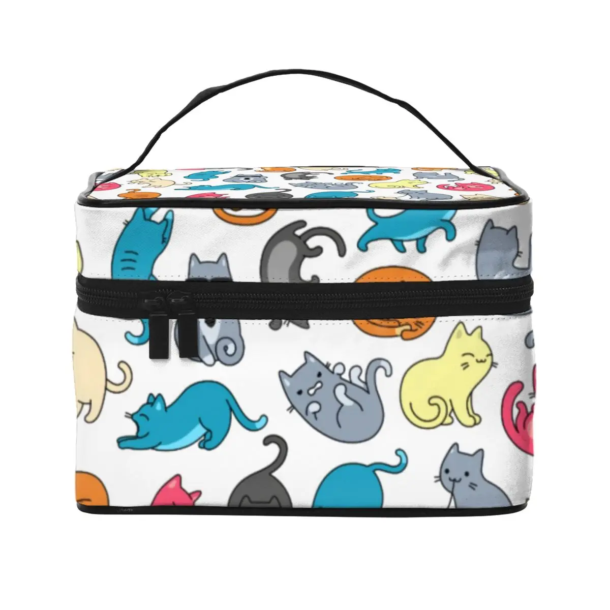 

Cartoon Meme Cosmetic Bags Cute Doodle Cats Daily Multi-purpose Storage Organizers with Handle Woman Makeup Bag