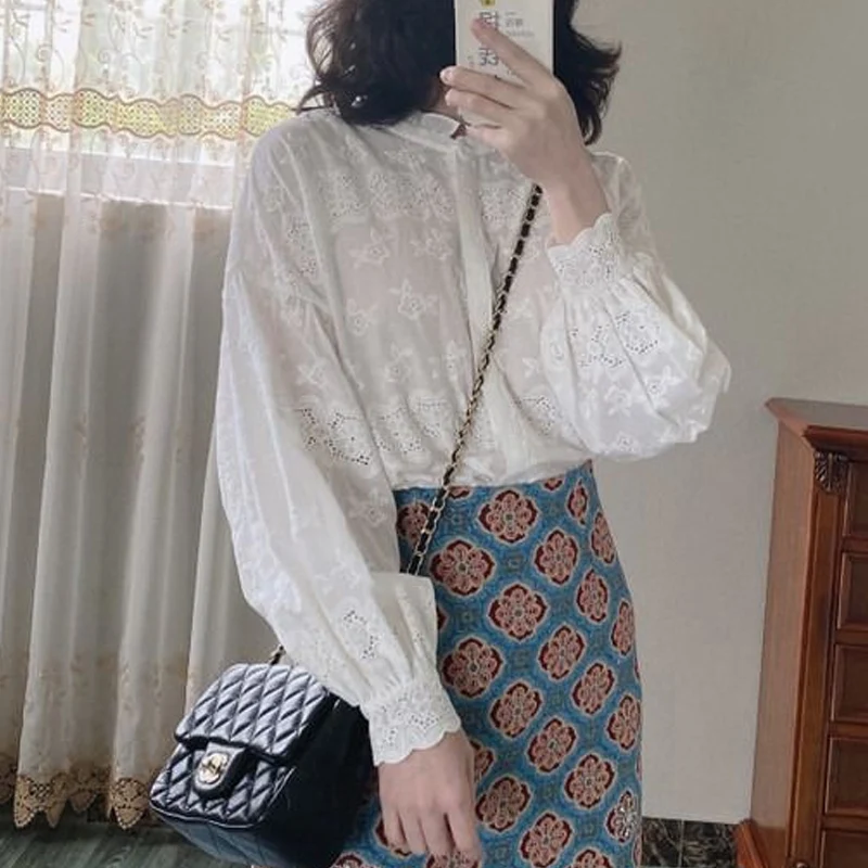 Женская однобортная рубашка из чистого хлопка однотонный кардиган с круглым