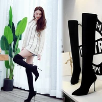 style simple black platform boots super high heeled sexy nightclub slim over knee boots women autumn shoes designer square heels