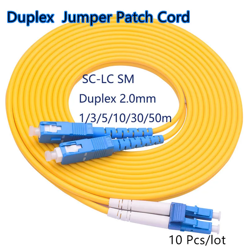 

10pcs/Lot LC/UPC-SC/UPC Singlemode SM Duplex Fiber Optical Jumper Fiber Optic Patch Cord 1m/3m/5m/10m/30m/50m Free shipping