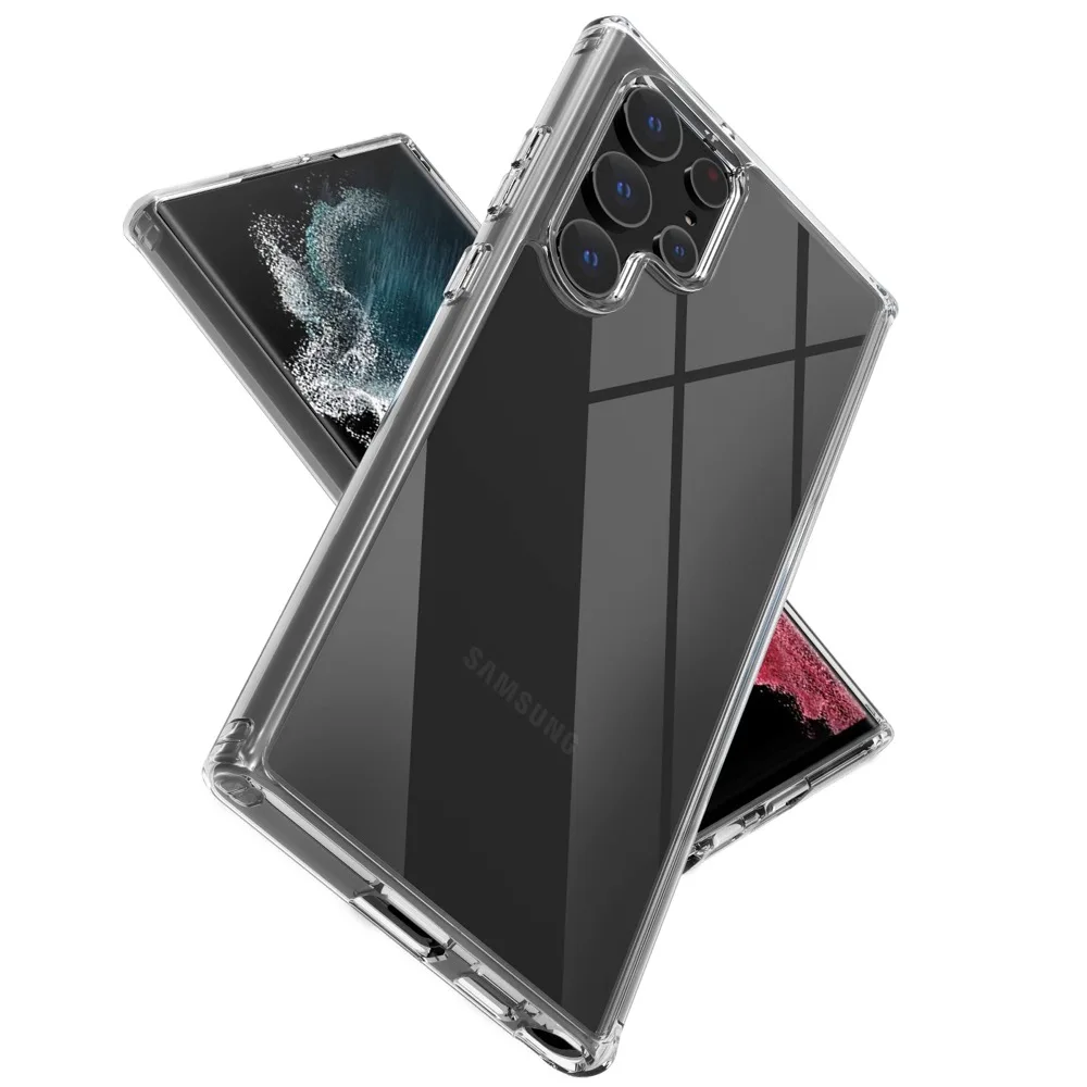 

Crystal Clear Case for Samsung Galaxy S22 Ultra Plus Soft TPU Silicone Frame + Hard PC Back Cover Protective Bumper Shell 2022