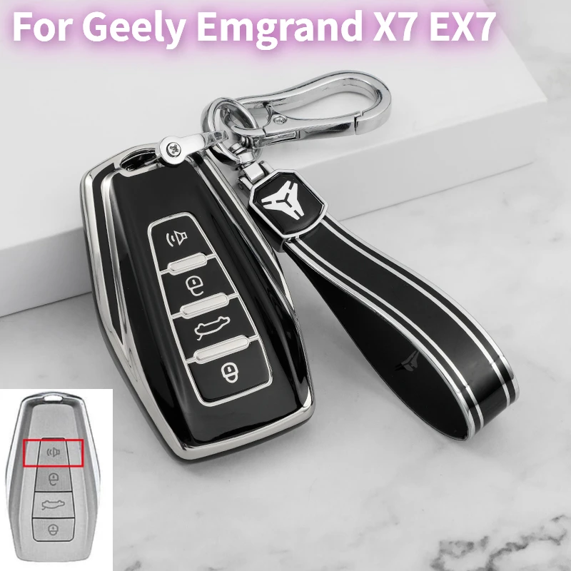 

Plating TPU Car Remote Key Case Cover Holder Shell for Geely Emgrand X7 EX7 Coolray 2019-2020 Auto Styling Fob Accessories