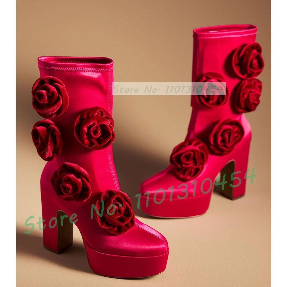 Женские атласные ботинки на платформе и массивном каблуке