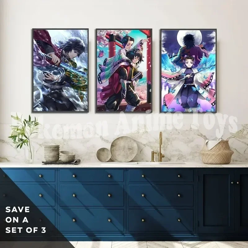 Фото Demon Slayer Self-adhesive Anime Poster Hashira Nezuko Agatsuma Zenitsu Inosuke Wall Painting Home Decor Wall Art Room Kid Gift №4