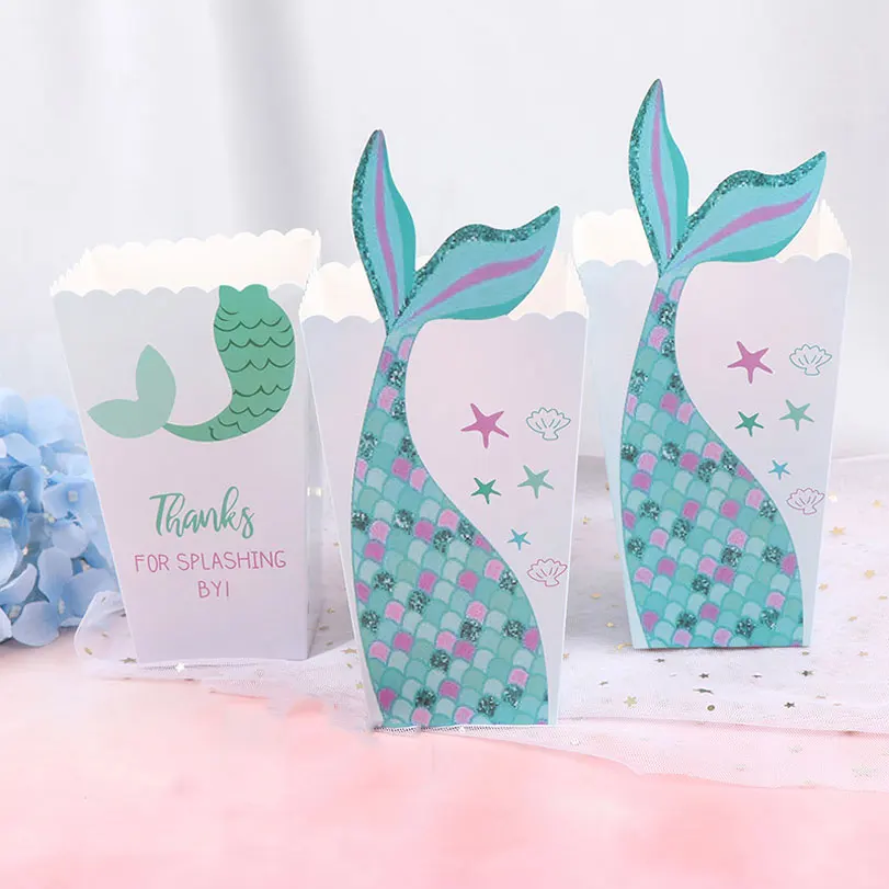 

20/50Pcs Mermaid Tail Paper Candy Box Gift Bags Popcorn Boxes Kids Little Mermaid Birthday Party Decoration Baby Shower Supplies