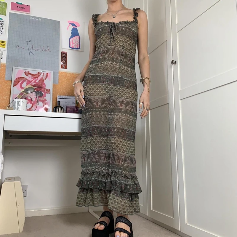 

Fairycore Dress Grunge Aesthetic Sleeveless Straight Loose Sundress 2000s Women Ruffles Dress y2k Streetwear Party Clothing