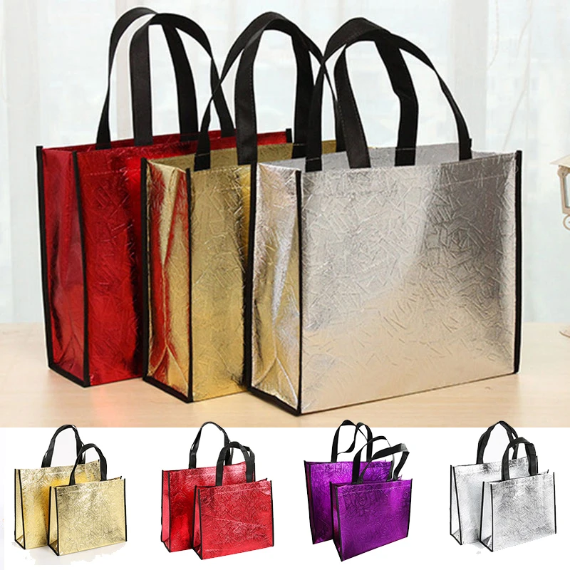 

Laser Shopping Bag Foldable Eco Bag Large Reusable Shopping Bag Tote Waterproof Fabric Non-woven Bag No Zipper S/L Fashion
