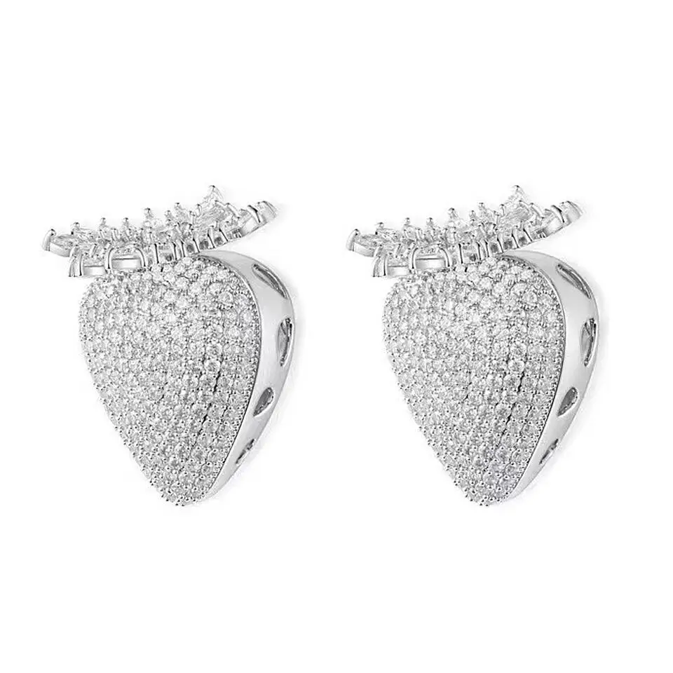

SENYU Strawberry Micro Pave Cubic Zirconia Stud Earrings for Women Luxury Jewelry Trendy Banquet Front to Back Big Earrings