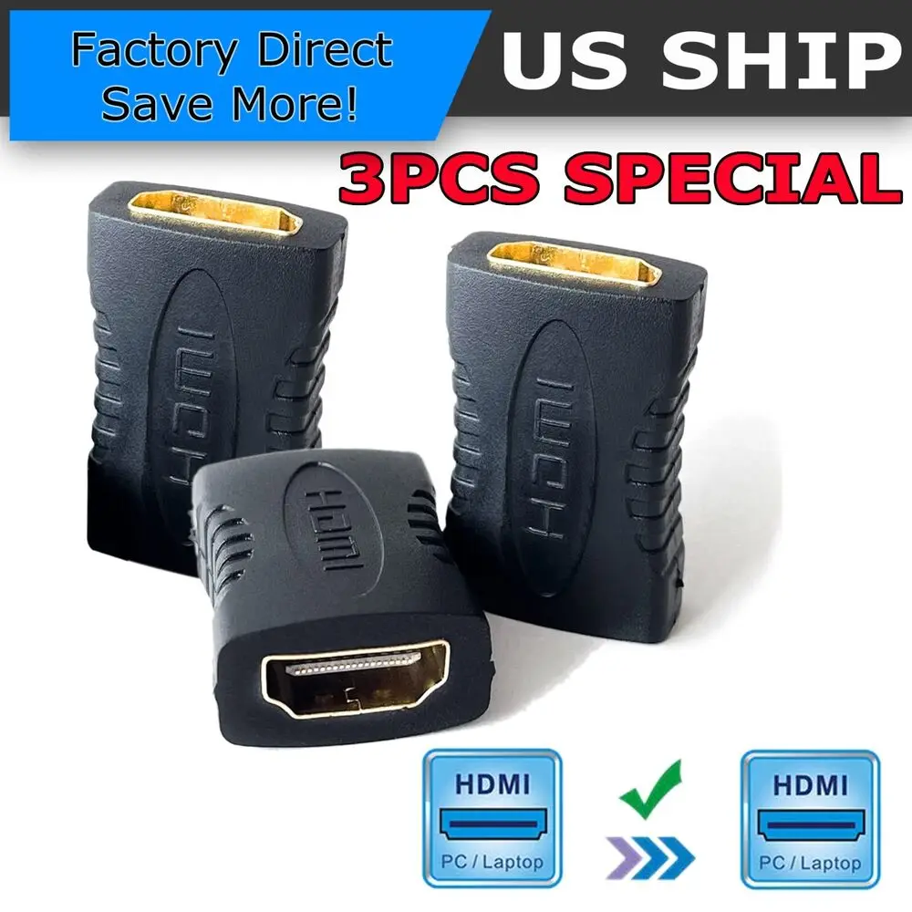 

3X HDMI Female To Female Extender Adapter Coupler Connector F/F HDTV 1080P 4K