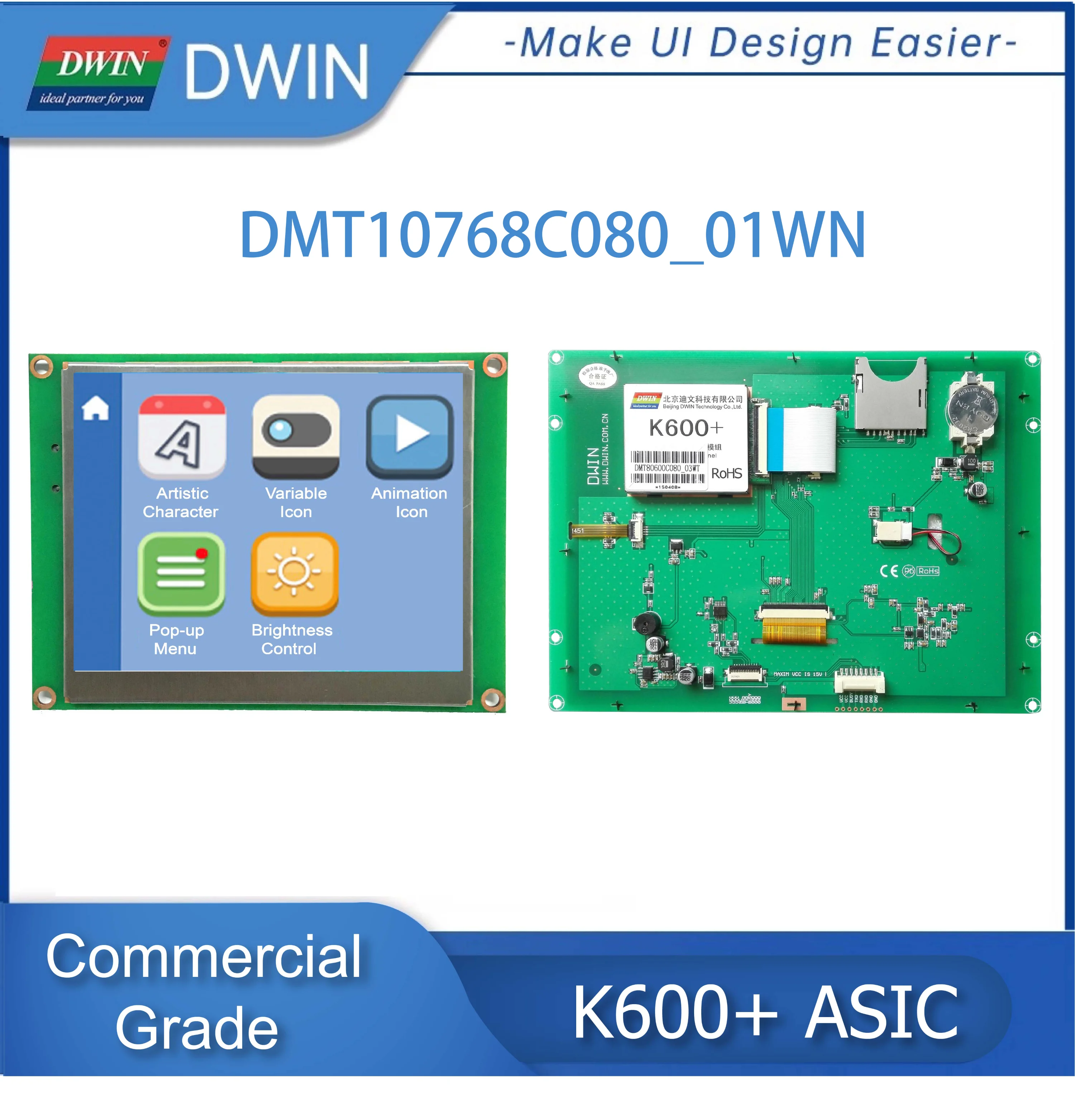 DWIN K600 + TFT ЖК-дисплей 8 дюймов 65K цвета RS232 IPS LCM TTL интерфейс Интеллектуальный HMI резистивный сенсорный экран