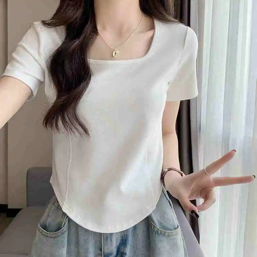 

2023 Summer New Solid Color Casual Short Sleeve Cotton