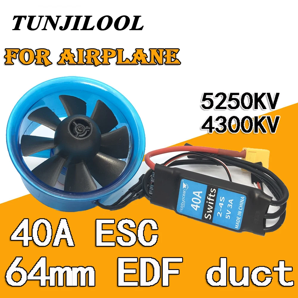 

Hobbyocean 8 Blades Ducted Fan 60mm EDF With 5250KV 4300KV Brushless Motor With 40A ESC Set Suitable For Airplane