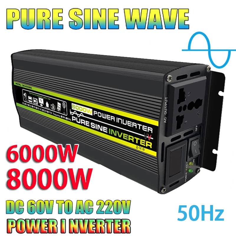 

8000/6000/4000/3000W Inverter DC 60V To AC 220V Pure Sine Wave Solar Power Inverter Transformer Voltage Charger Converter