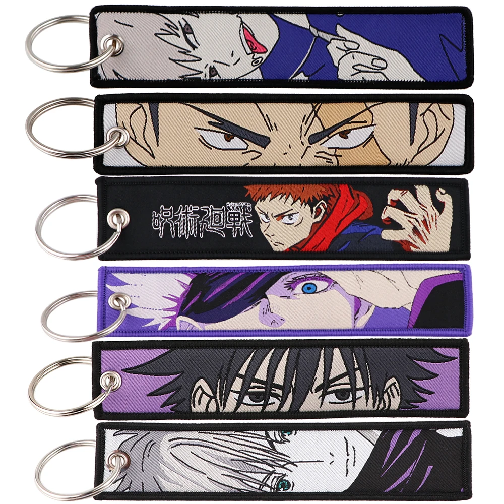 

Anime Jujutsu Kaisen Gojo Satoru Keychain for Motorcycles Key Ring Embroidery Key Fobs Holder Key Tag Chaveiro Accessories Gifts