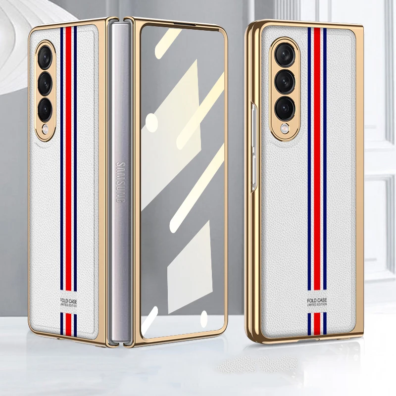 

Folding Clear Leather Cover For Samsung Galaxy Z Fold 3 2 5G Case Camera Protection Shockproof Phone Case Luxury Coque Fundas