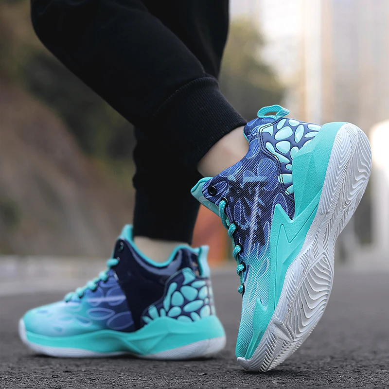 Youth Basketball Shoes Yellow Red Boys Comfortable Sneakers Basketball Training Shoes Non-Slip Sneakers Street Basketball Shoes