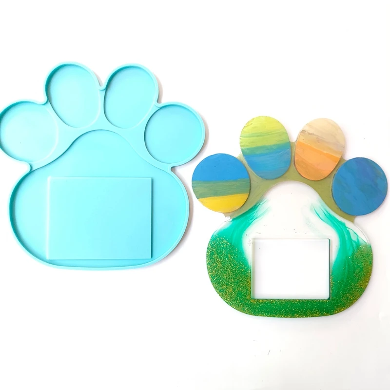 

Memorial Pet Tombstone Mold Dog Bone Paw Shape Epoxy Resin Casting Silicone Molds Photo Frame Candle Holder