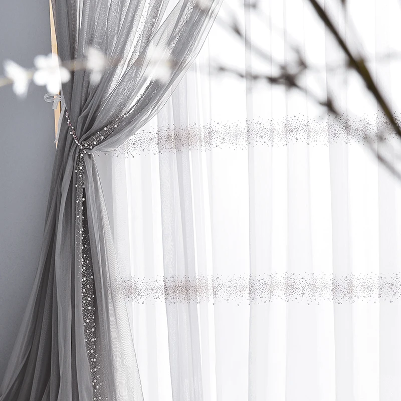 Фототюль для гостиной прозрачные шторы тюлевые с французским белым жемчугом