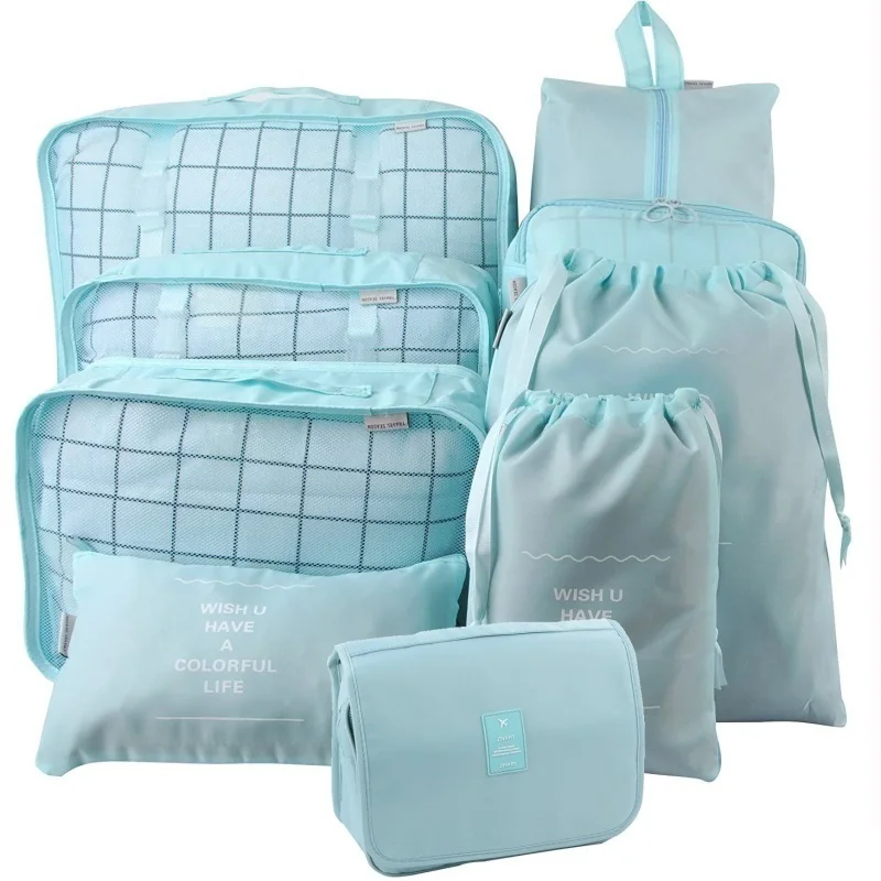 

9PCS Organizer Bag Set Travel Portable Tidy Multifunction Wardrobe Luggage Packing Cube Toiletries Cloth Shoe Pouch Storage Bags