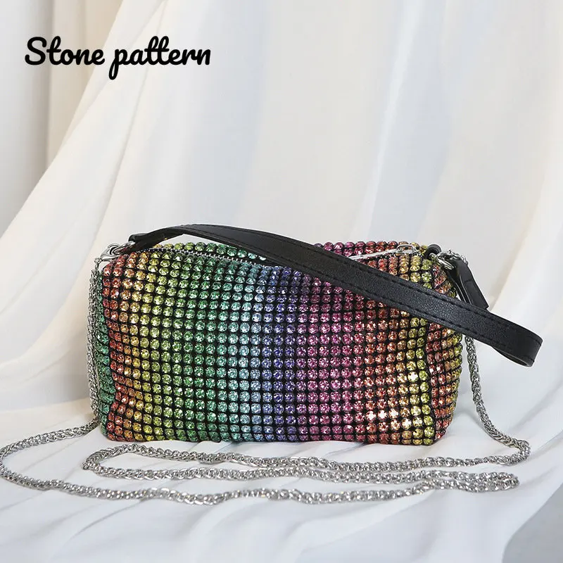

Mini Rainbow Rhinestone Gradient Tote For Women Winter Designer Brands Underarm Crossbody Shoulder Bags Party Handbags