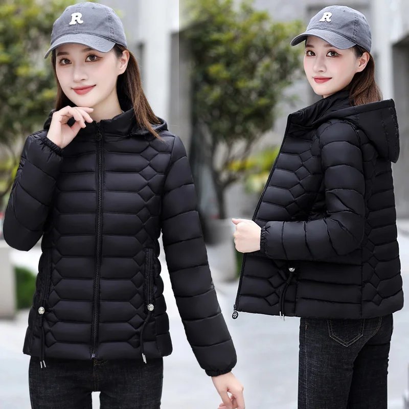 Autumn and Winter 2022 New Cotton Clothes Women's Short Lightweight Cotton Clothes Hooded Versatile Slim Cotton Jacket Removable