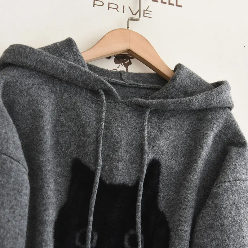 Купить набор пшеничной серии! Осенне-зимний серый свитер с капюшоном + клетчатый