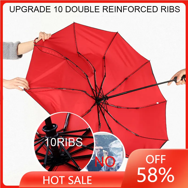 

Automatic Double Layer Folding Umbrella Windproof Rain Wind Resistant Trip Sun Ten Bone Umbrellas Large Rain Business Parasols