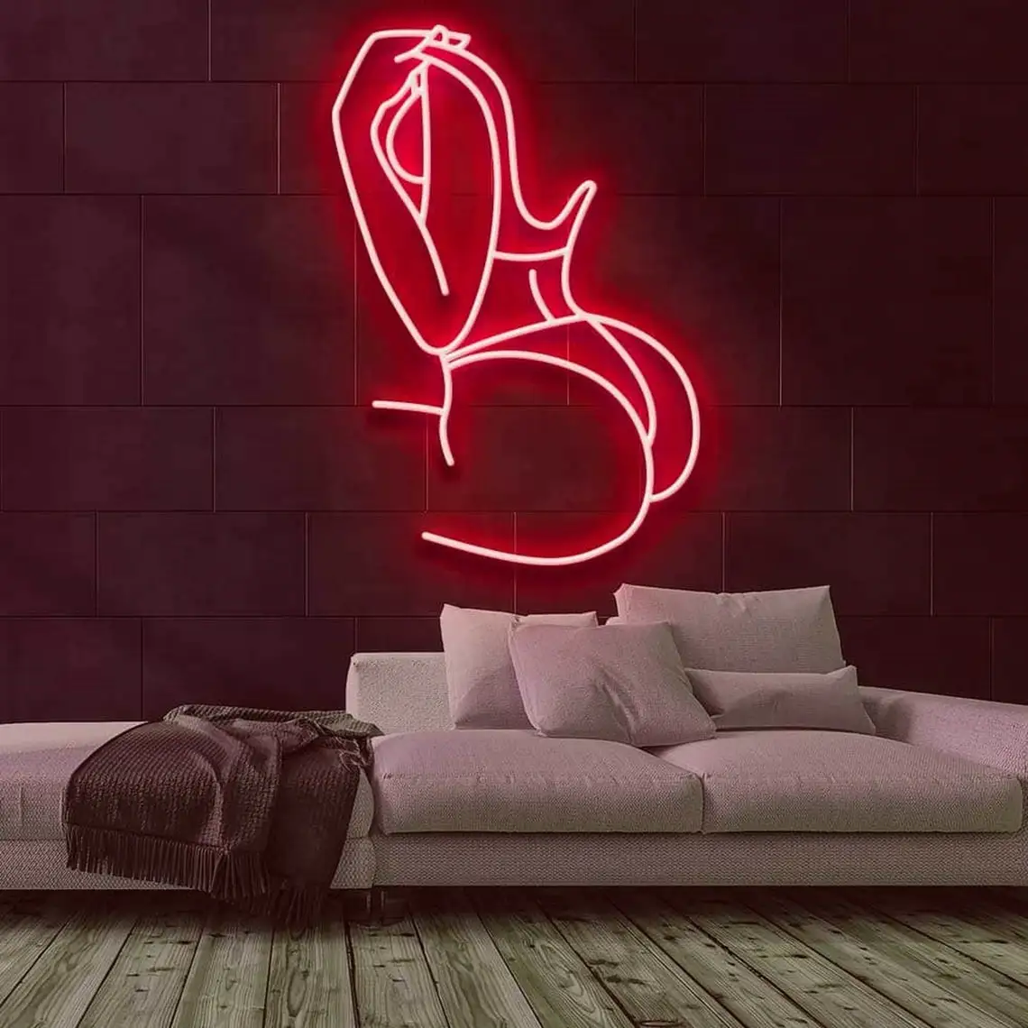 Woman, Girl in Bikini, Hip, Butt and Panty Sexy Neon LED Light Sign, Underwear Detailed, Hot and Sexy Female Body Neon Decor, Wa