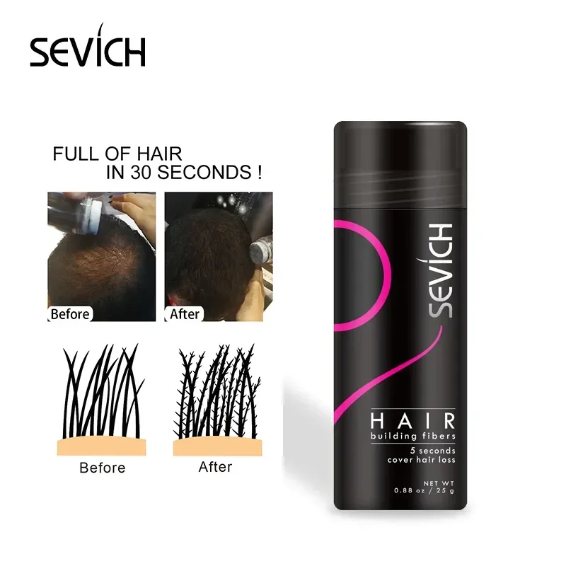 

25 г, сменные кератиновые волосы SEVICH для наращивания волос, стильный консилер для выпадения волос, пудра для волос, Восковая краска, парики для наращивания, 10 цветов