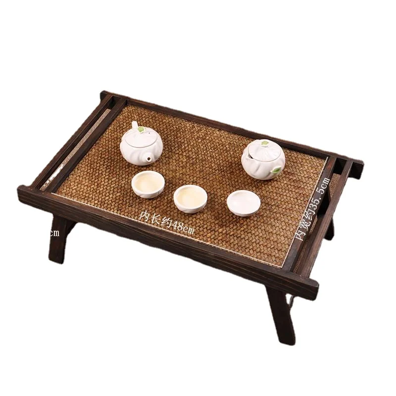 

Solid wood bamboo woven folding tea table tatami window balcony table simple Japanese tea table portable desk table