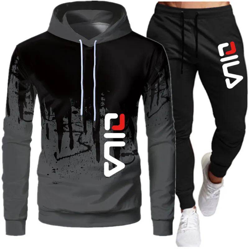 2022 Winter Men Tracksuit Casual Set Male Joggers Hooded Sportswear Jackets+Pants 2 Piece Sets Hip Hop Running Sports Suit