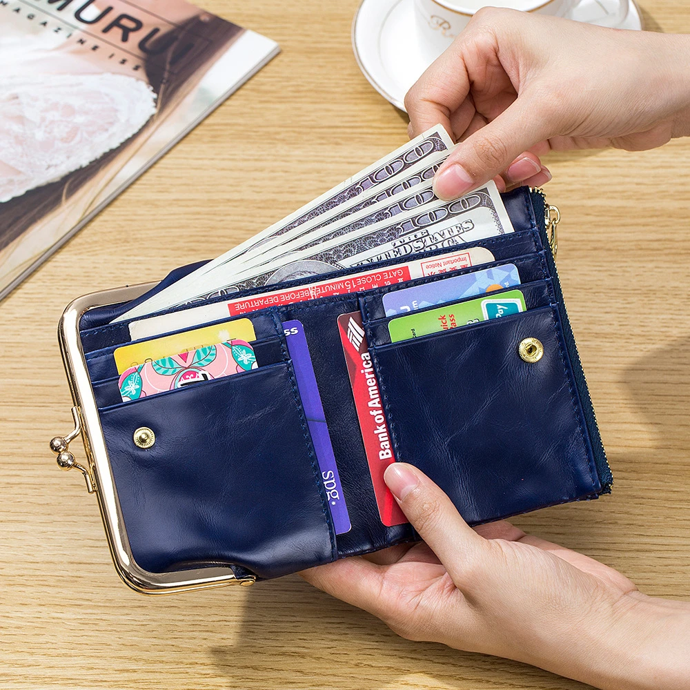 Genuine Leather Retro Short Wallet Multi Function Clip Wallet Simple Storage Bag