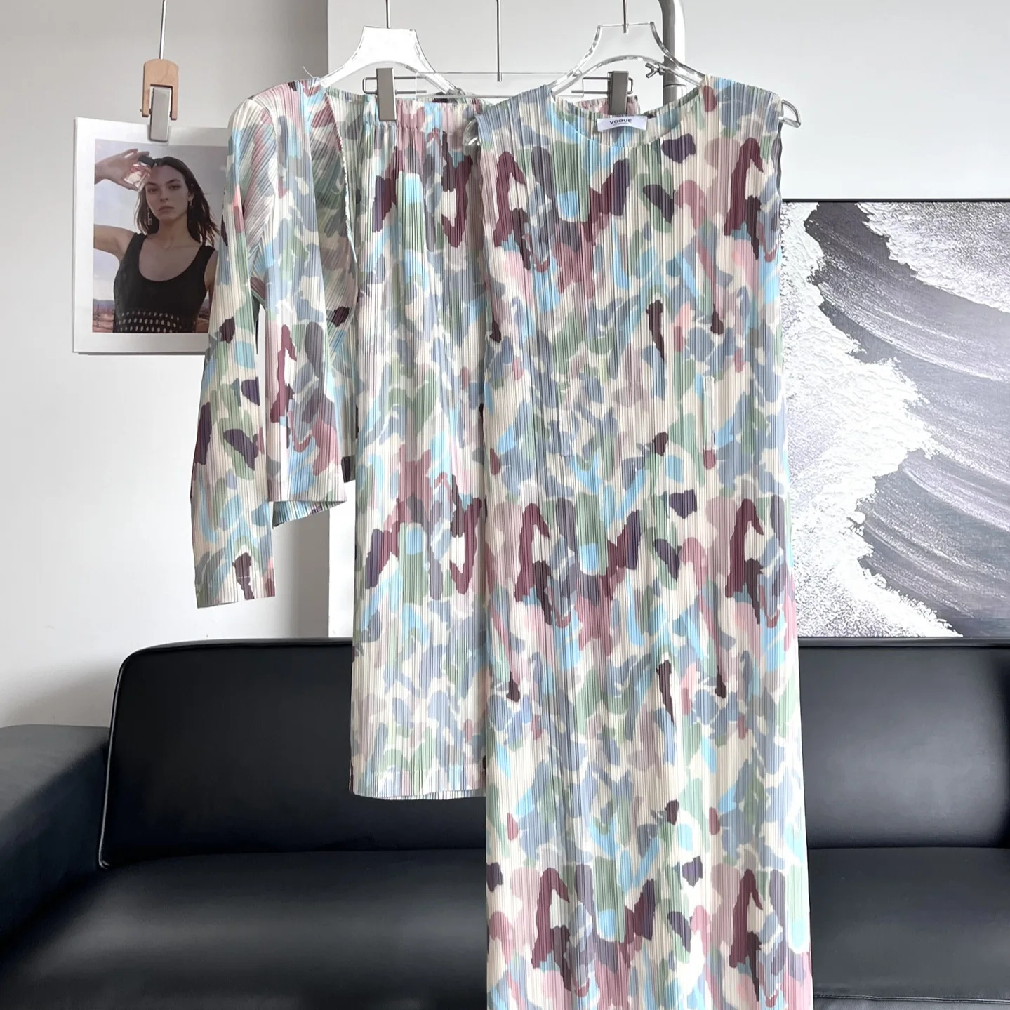 YUDX плиссированный комплект с длинным рукавом Модный женский топ цветочным