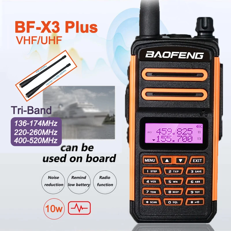 2021 BaoFeng IP66 Waterproof S5 Plus Walkie Talkie BF X3 Plus High Power Long Range Tri-Band Ham CB Radio HF Transceiver