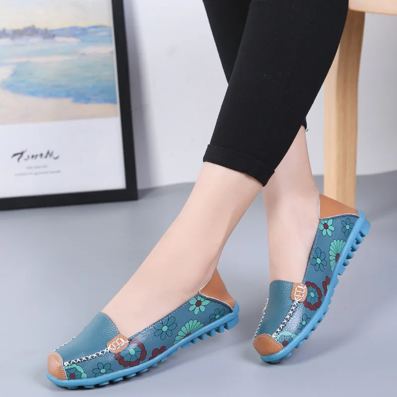 Genuine Leather Shoes Woman Fashion Summer Slip on Shoes for Women Comfortable Footwear Flats Casual Loafers Women Large Size 44
