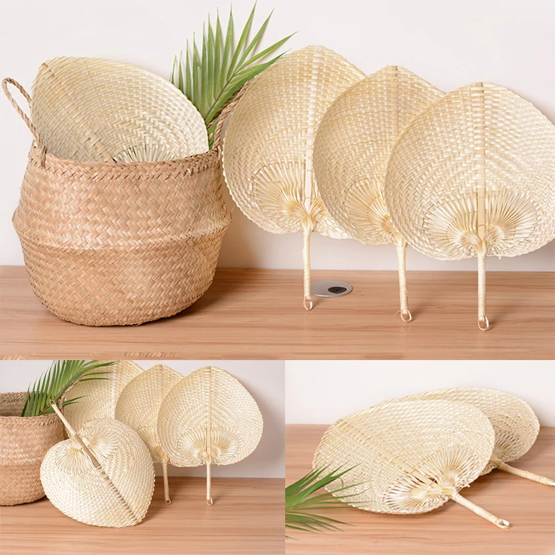 

5/10/20pcs Pure Handmade DIY Peach-shaped Bamboo Woven Fan Summer Cooling Colored Chinese Style Hand Fans For Home Wedding Decor