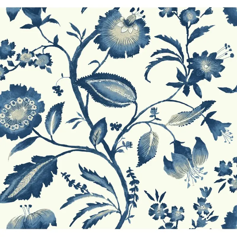 

Wallcoverings Tropics Watercolor Navy Jacobean Removable Wallpaper Home Decor Wallpaper