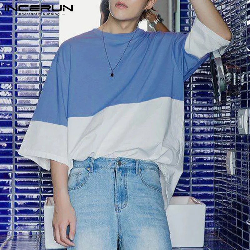 

INCERUN 2023 Men T Shirts Patchwork O-neck Half Sleeve Streetwear Summer Baggy Tee Tops Korean Fashion Casual Men Clothing S-5XL