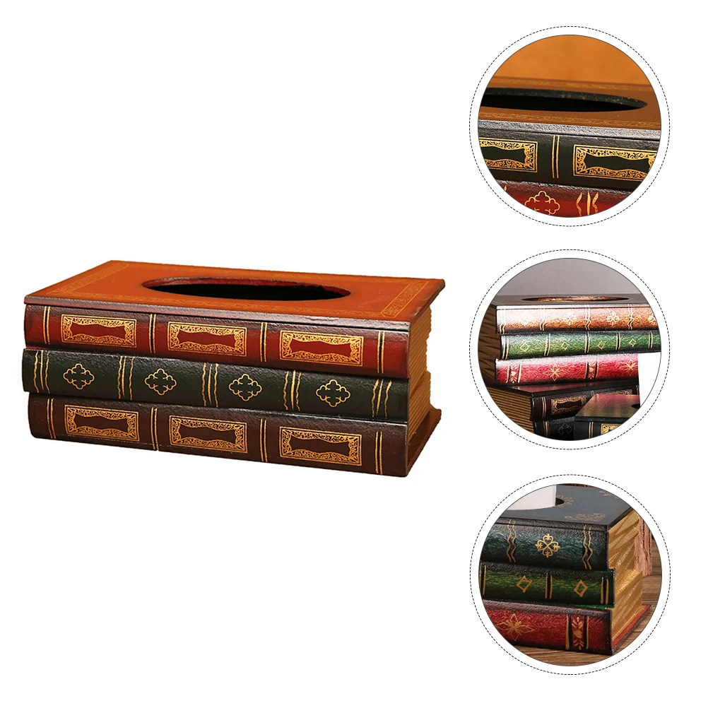 

1PC Vintage Wooden Tissue Box Simulated Book Tabletop Tissue Box (Random Color)