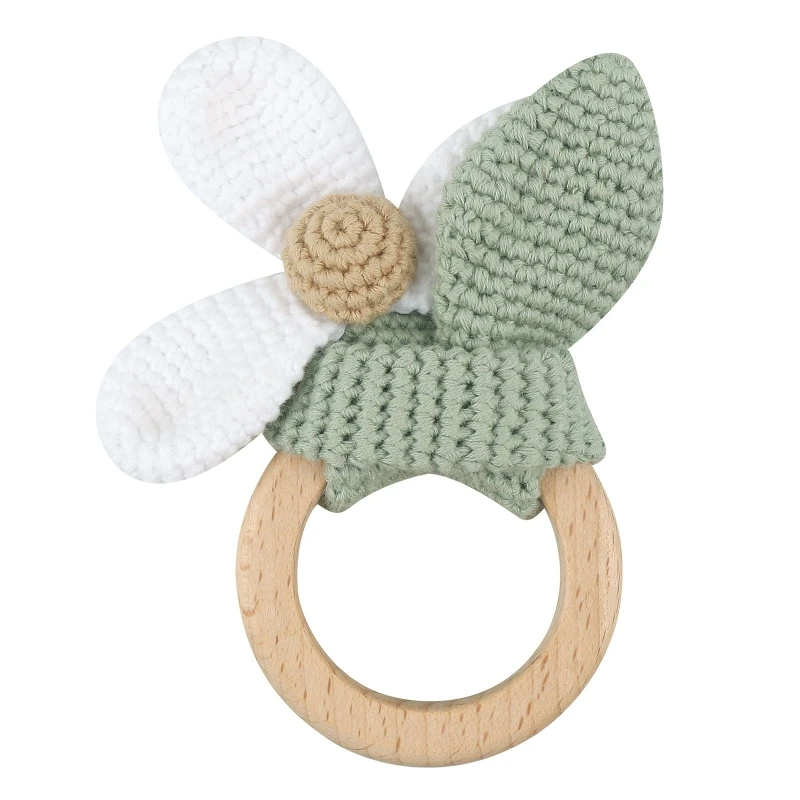 

Cute Crochet Rattle Baby Teether Wood Ring Baby Gym Mobile Rattles Toys