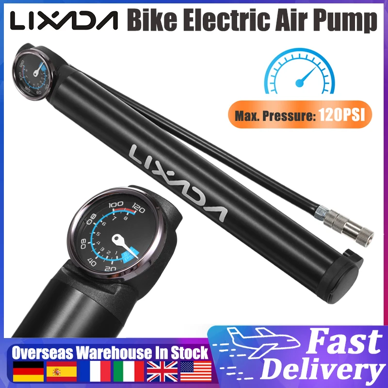 

Миниатюрный Электрический воздушный насос LIXADA с манометром, перезаряжаемый, 120PSI, ручной велосипедный насос для накачки шин, для горных велосипедов