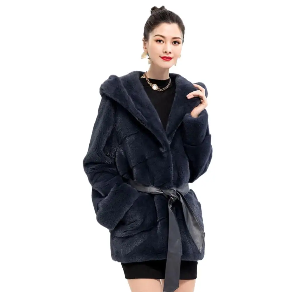

High Quality Mink Fur Coat Women Hooded Diagonal Fluffy Soft Real Mink Fur Jacket Imported Winter Giacca Donna Elegante Parka