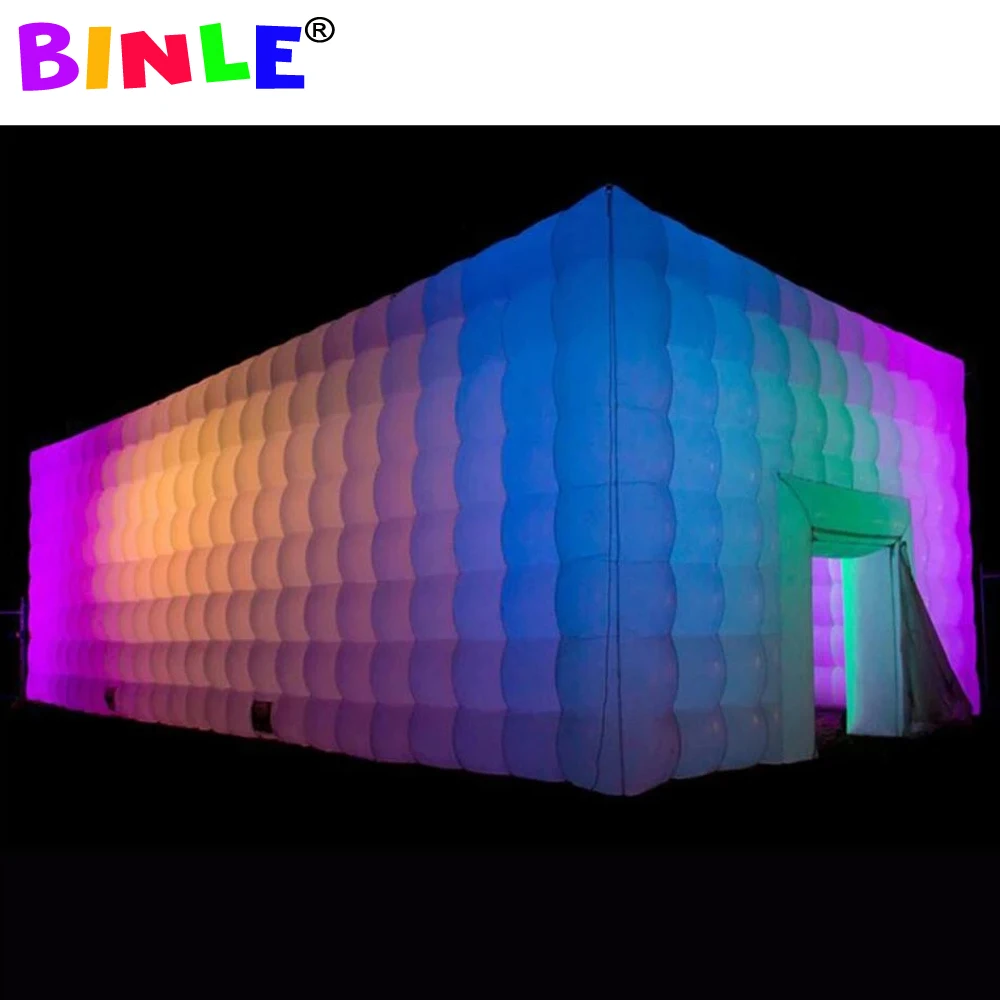 Double Layered Giant White LED Lighted Inflatable Cube Tent For Wedding Party Large Marquee Colorful Inflatable Nightclub Tent