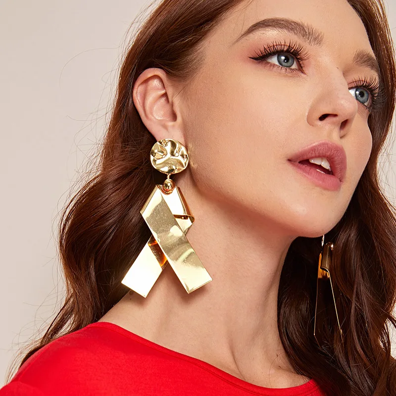 

Metal piece cross ball blade long earrings exaggerated metal irregular earrings fashionable temperament pendant women