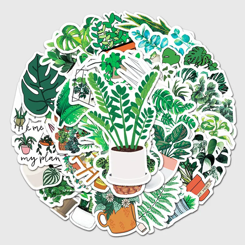 

10/30/50Pcs Ins Wind Green Plants Cartoon DIY Non-infringement Stickers Tablet Luggage Refrigerator Stationery Stickers