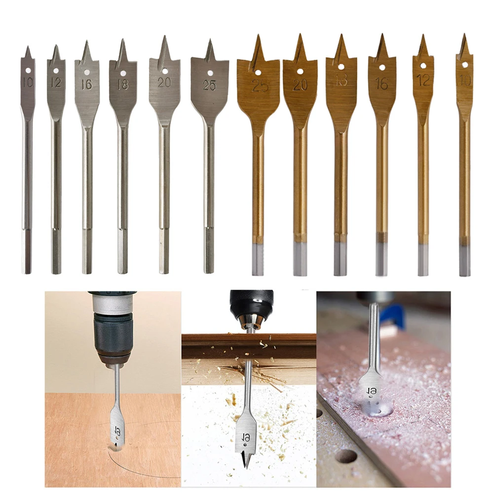 

6pcs Drill Bit Flat Wood Drill Bit Flat Drills Woodworking Drill Bit HCS Wood Drilling 10-25mm For Wood Timber Drilling 2022 New